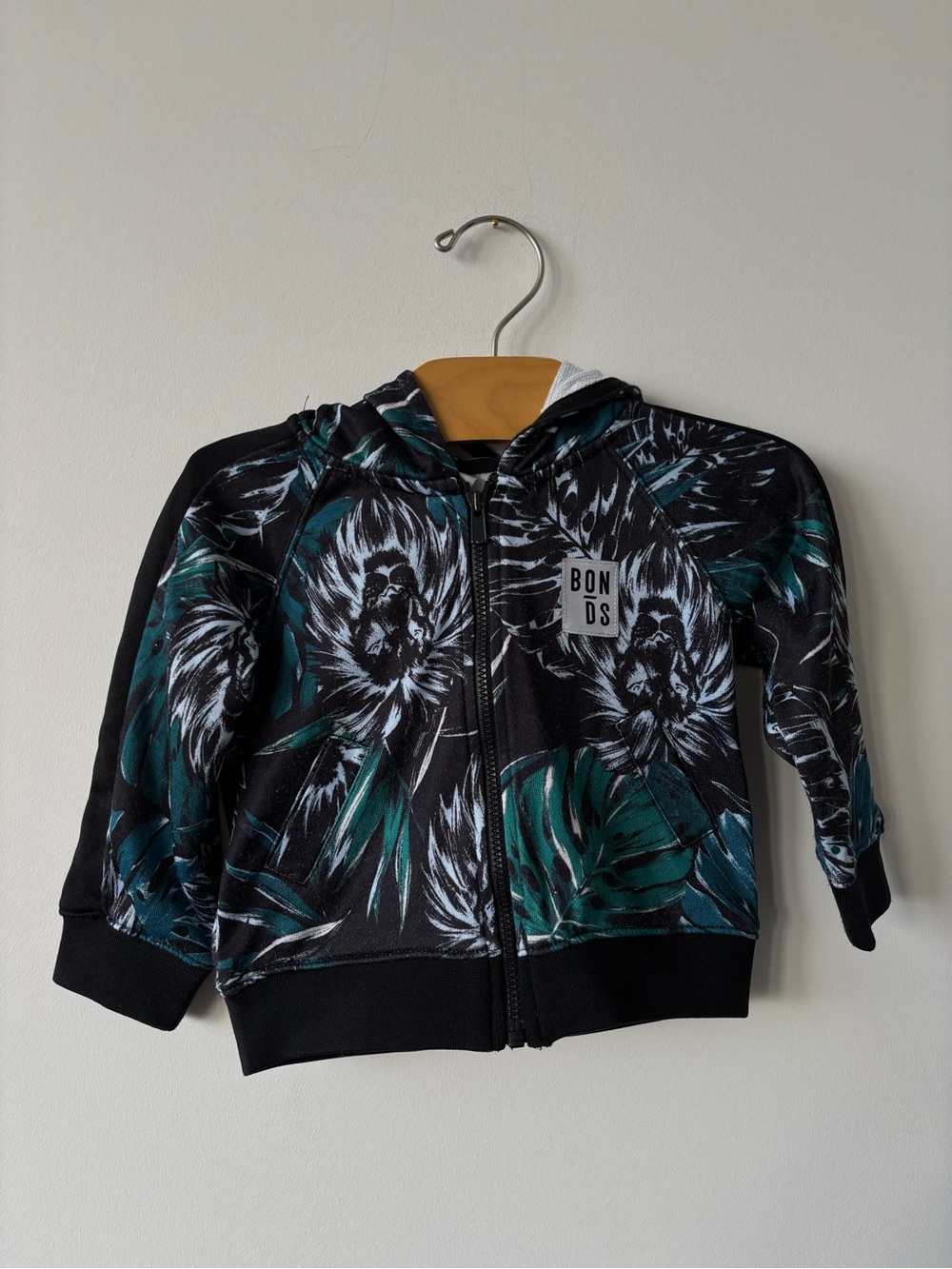 Bonds Black & Teal Floral Zip-Up Hoodie